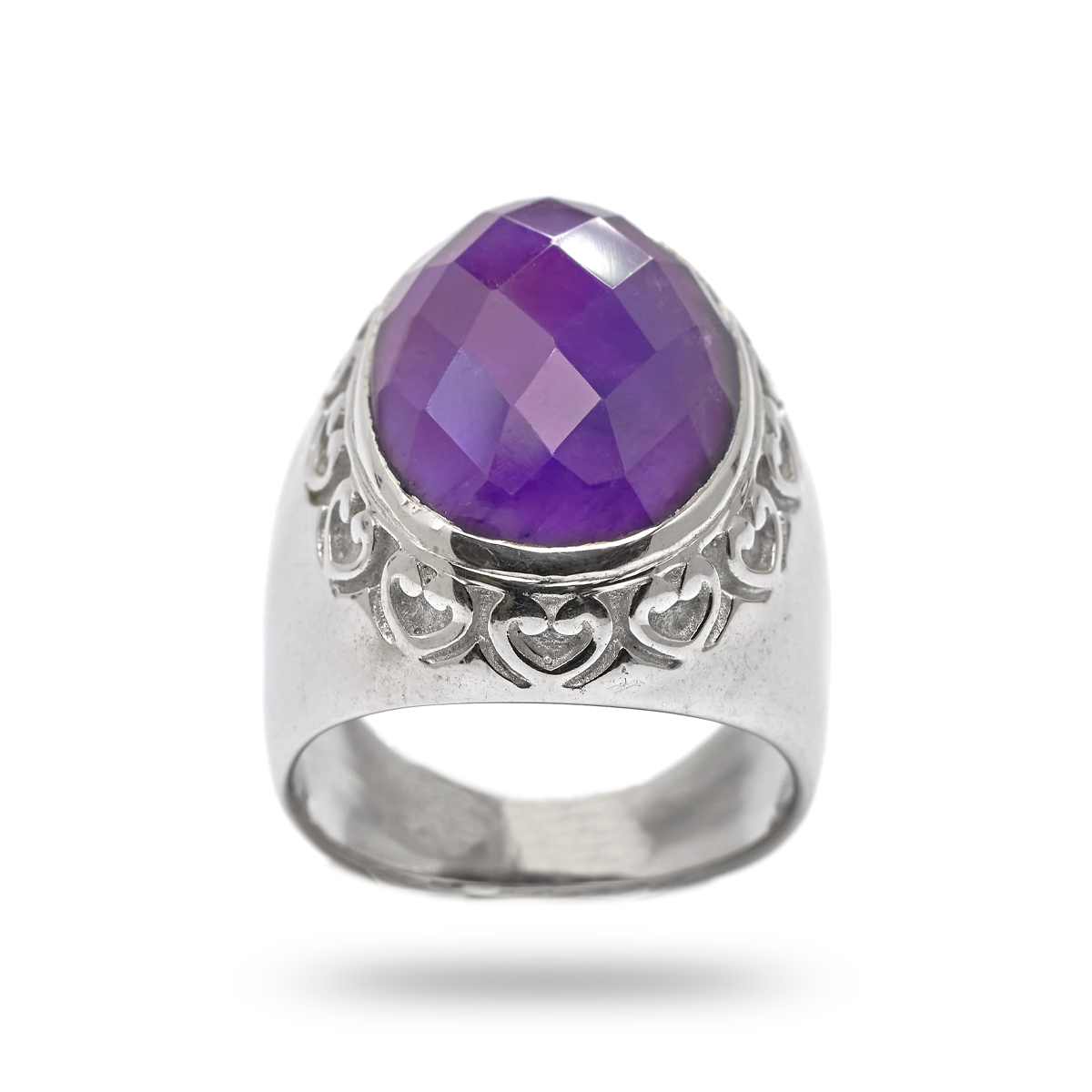 Bague amethyste argent Heart chevalière